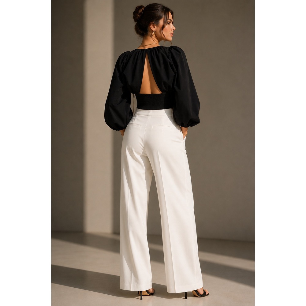 Zara Chic Black Blouse Puff Sleeves‎ M Crop Top Cut Out Back  Smocked Runway